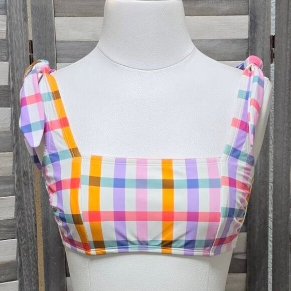 Women's Plaid Shoulder Tie Bralette Bikini Top | Kona Sol | D/DD - Picture 1 of 10